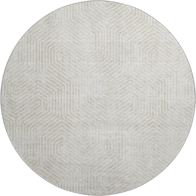 Premium Machine Washable Prisco Ivory Rug, Round 8'