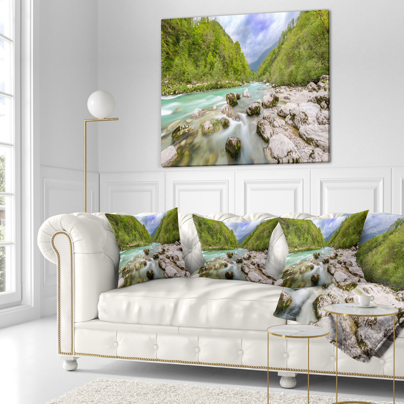 Coussin en cascade avec paysage imprimé, 16 po x 1 po, Coussin décoratif
