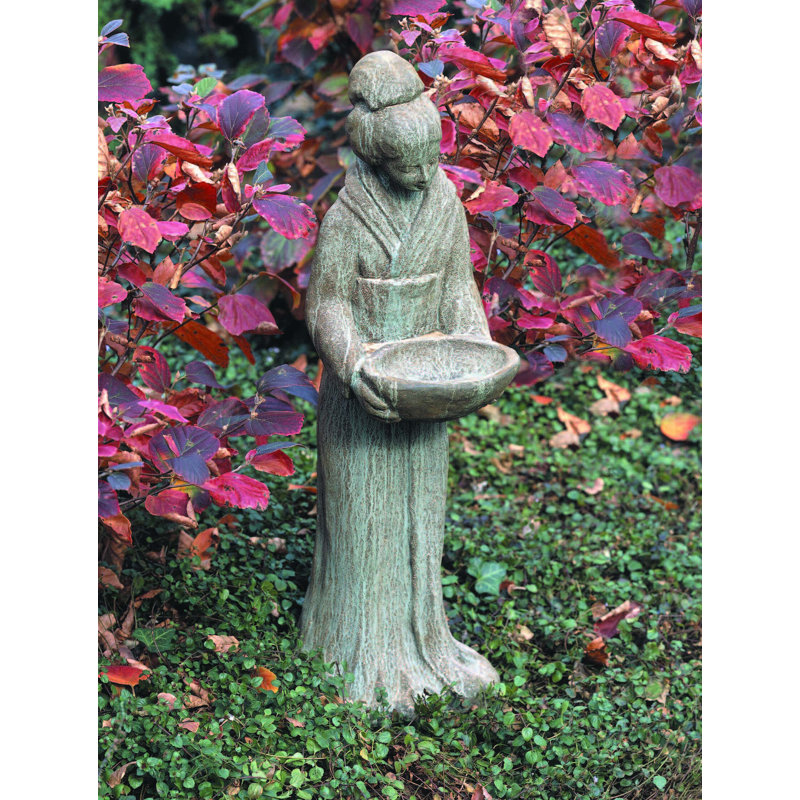 Oriental Maiden with Bowl Statue, Verde