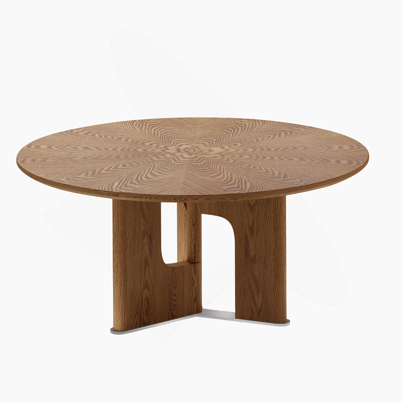 Table basse 31,5 pouces ronde en placage de bois de frêne rustique pour petit salon