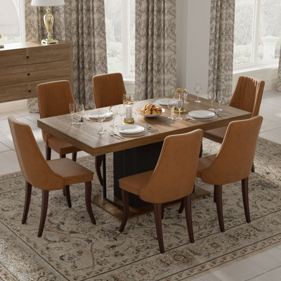 7 Pieces Modern Farmhouse Rectangle Dining Set with Mid-century High Back Dining Chair Set for 6