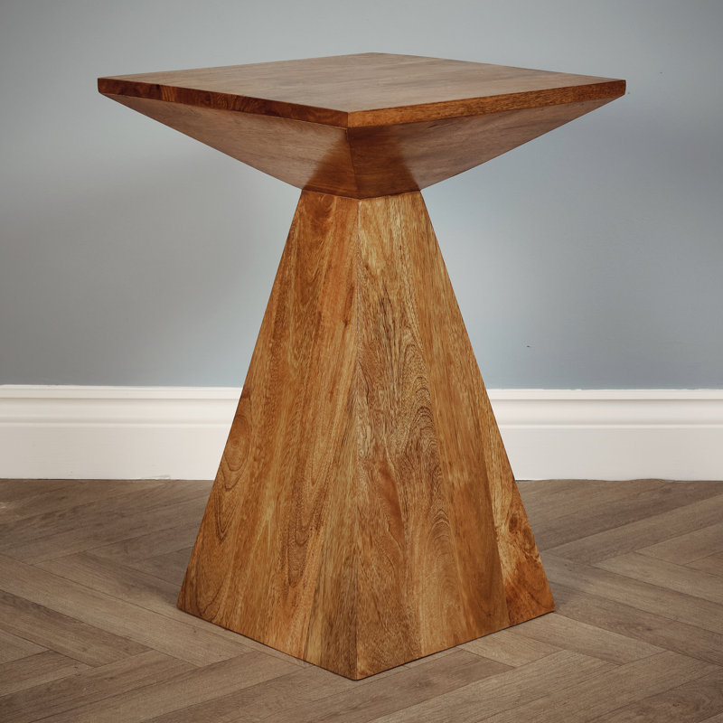 Solid Wood Top Pedestal Square Side Table, Dark Brown Wood/Brown