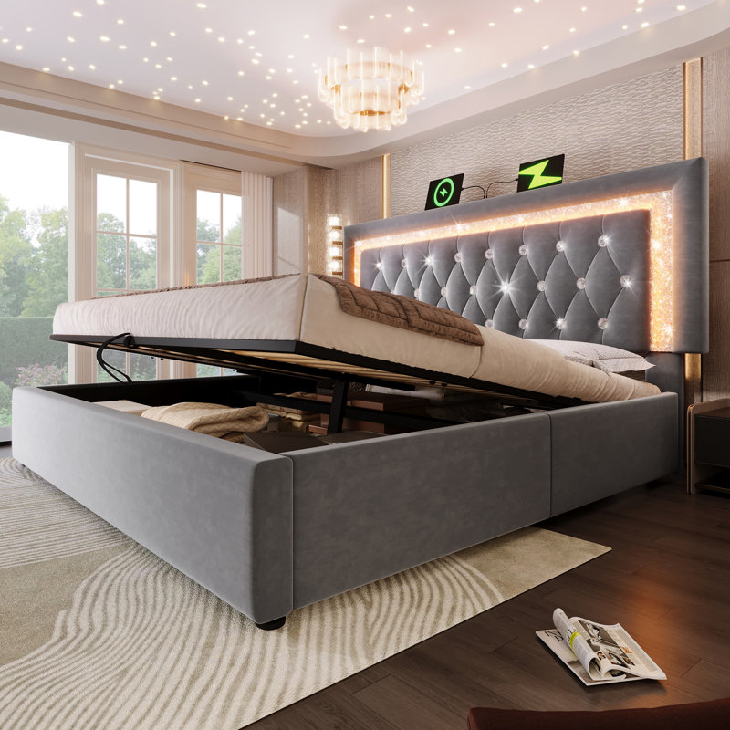 Upholstered Ottoman Storage Bed, Double (4'6), Grey