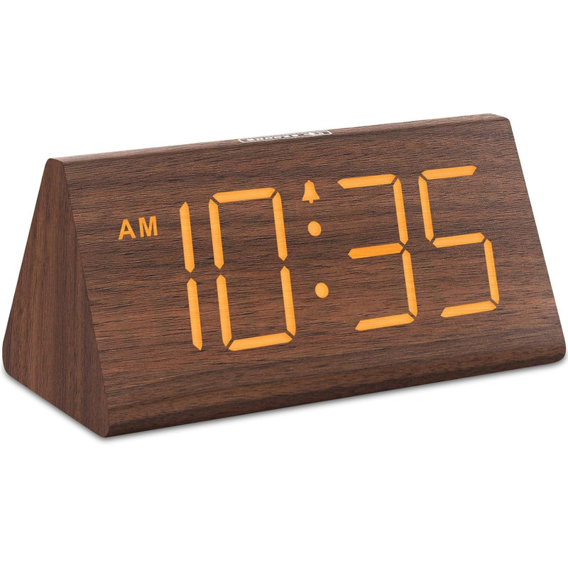 Réveil numérique en bois pour chambre à coucher et bureau, horloge numérique avec grands chiffres