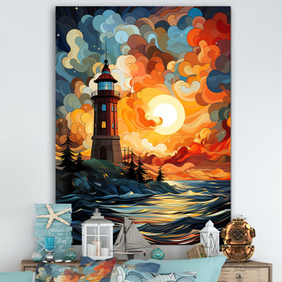 «Coastal Stormy Sunset Lighthouse Breeze II» - art mural phares