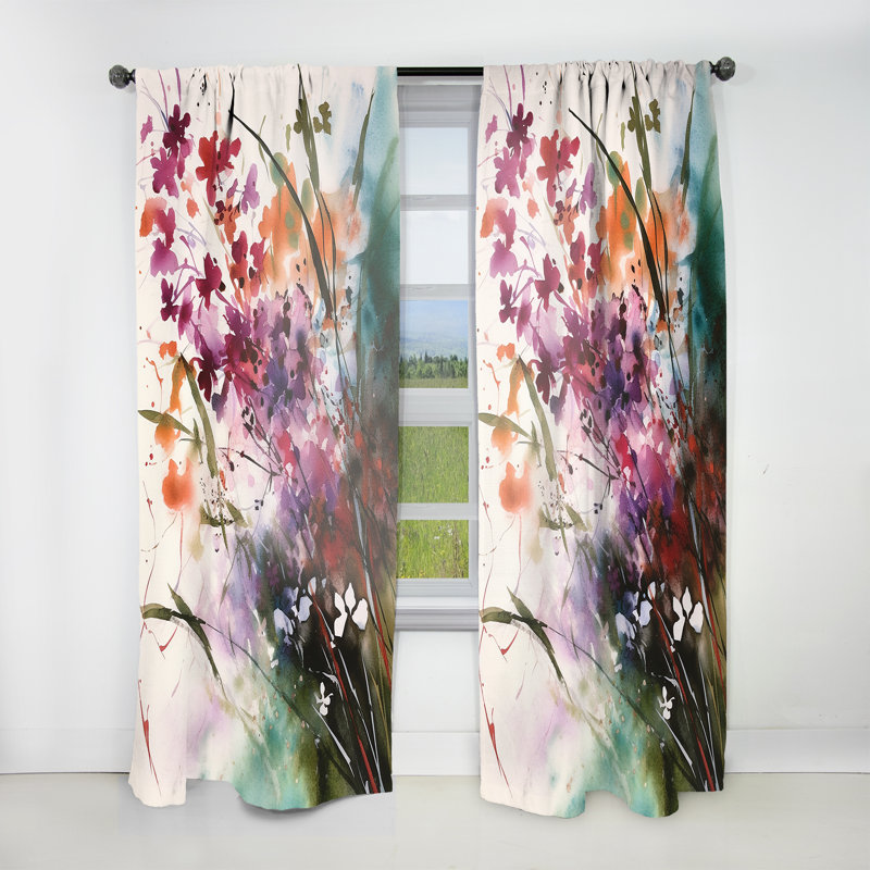 Olivo - Purple And White Flowers Bouquet Interpretation II - Traditional Velvet Curtain - 1 panel, 52" W x 108" L
