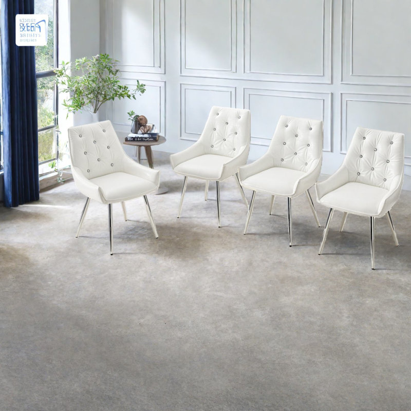 Chaises d'appoint blanches modernes, cuir d'unité centrale, dossier à losanges, polyvalentes pour la maison et le bureau