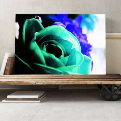 Teal Flower Rose - Wrapped Canvas