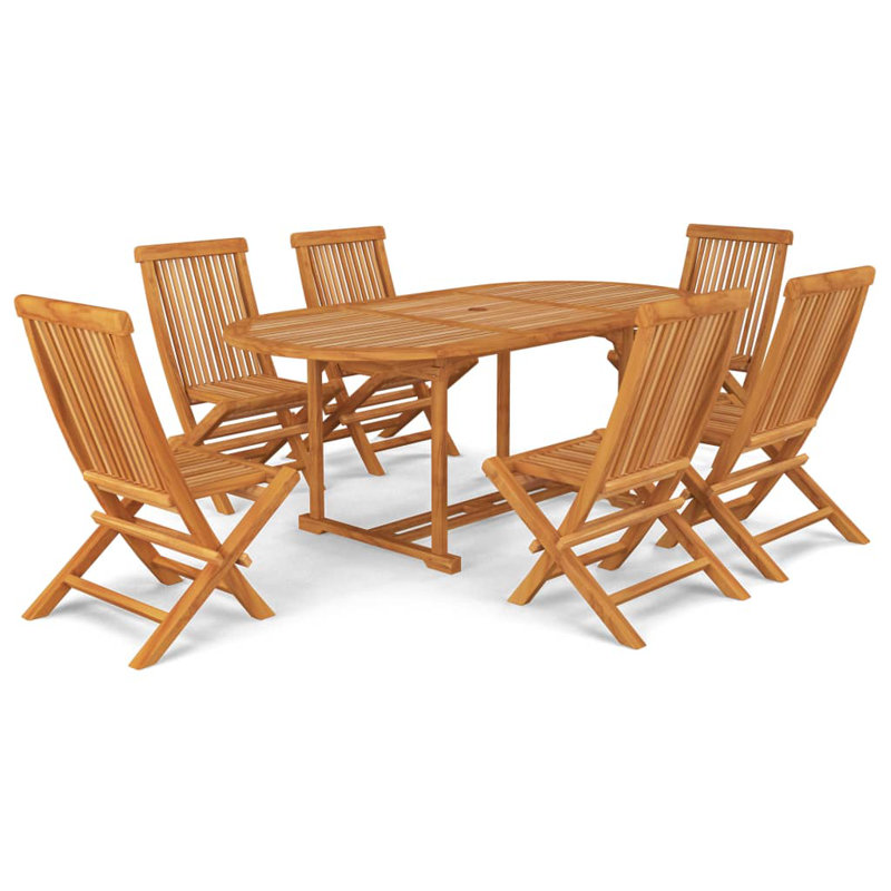 Quadrello 6 - Person Teak Wood Patio Dining Set with Extendable Oval Table