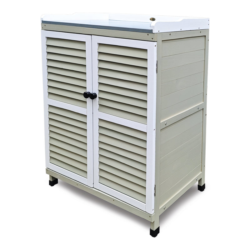 Mila Garden Cabinet with Slatted Doors, 71.5 x 48 x 100cm