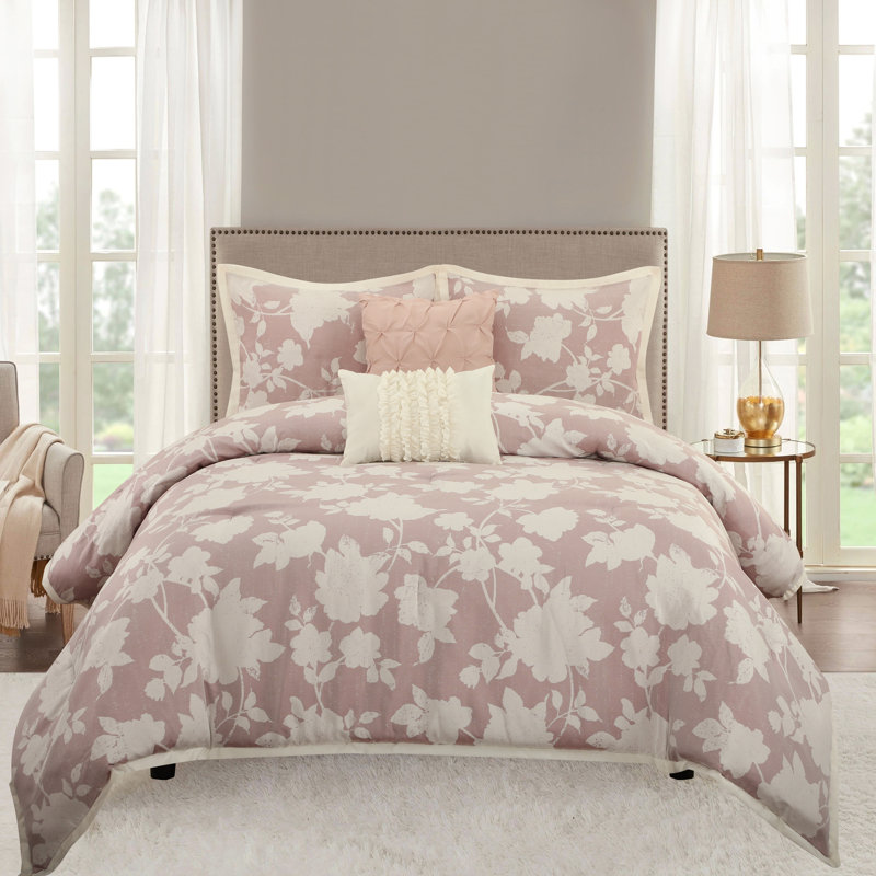 Danica 5 Piece Boho Chic Floral Comforter Set, King