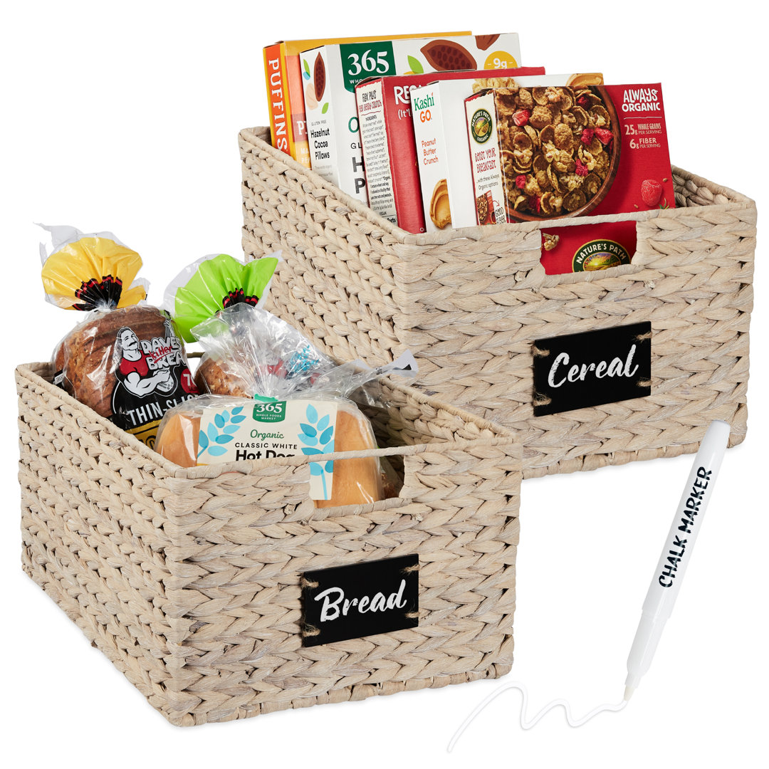 Aguta 2 16in Woven Water Hyacinth Pantry Baskets w/ Chalkboard Label, Chalk Marker (Set of 2) Bay Isle Home™ 