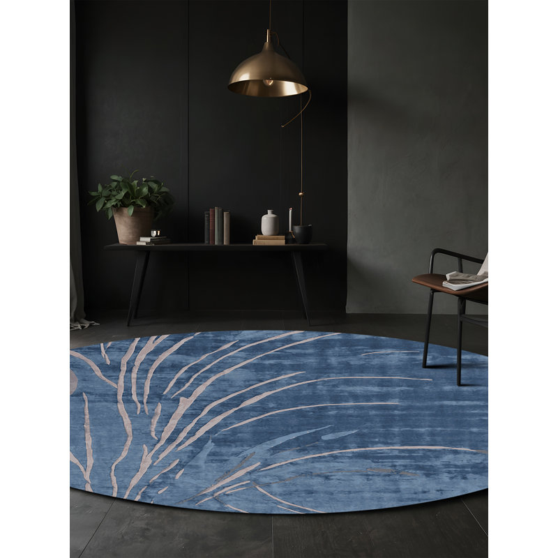 Machine Washable Blue Area Rug, Round 6'