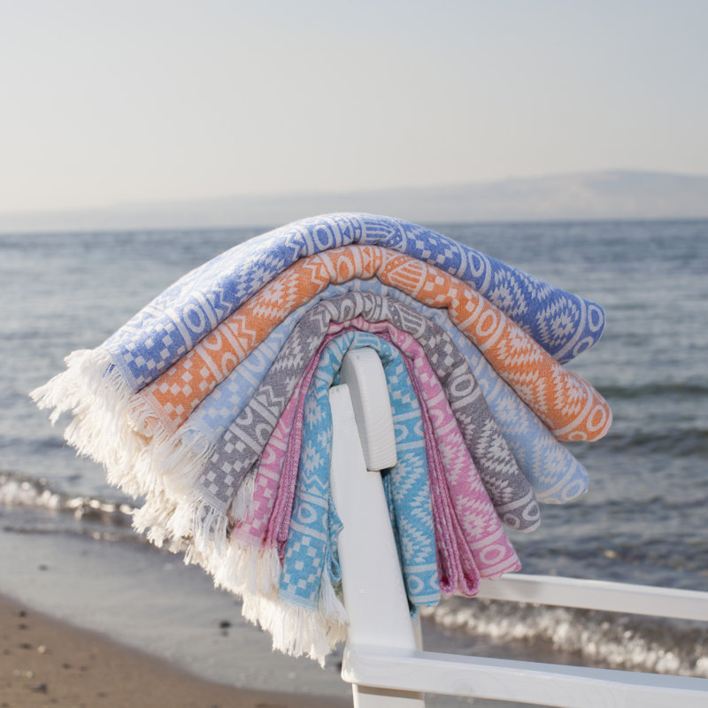 Sea Breeze Turkish Cotton Jacquard Beach Towel, Turquoise