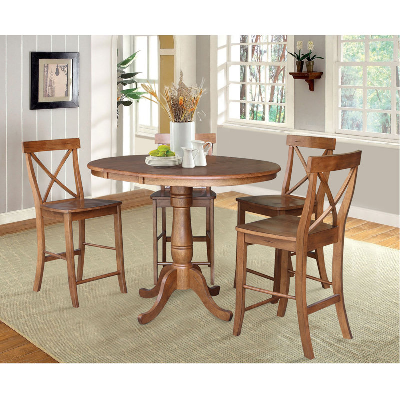 Caladin Extendable Solid Wood Dining Set, Distressed Oak, 5