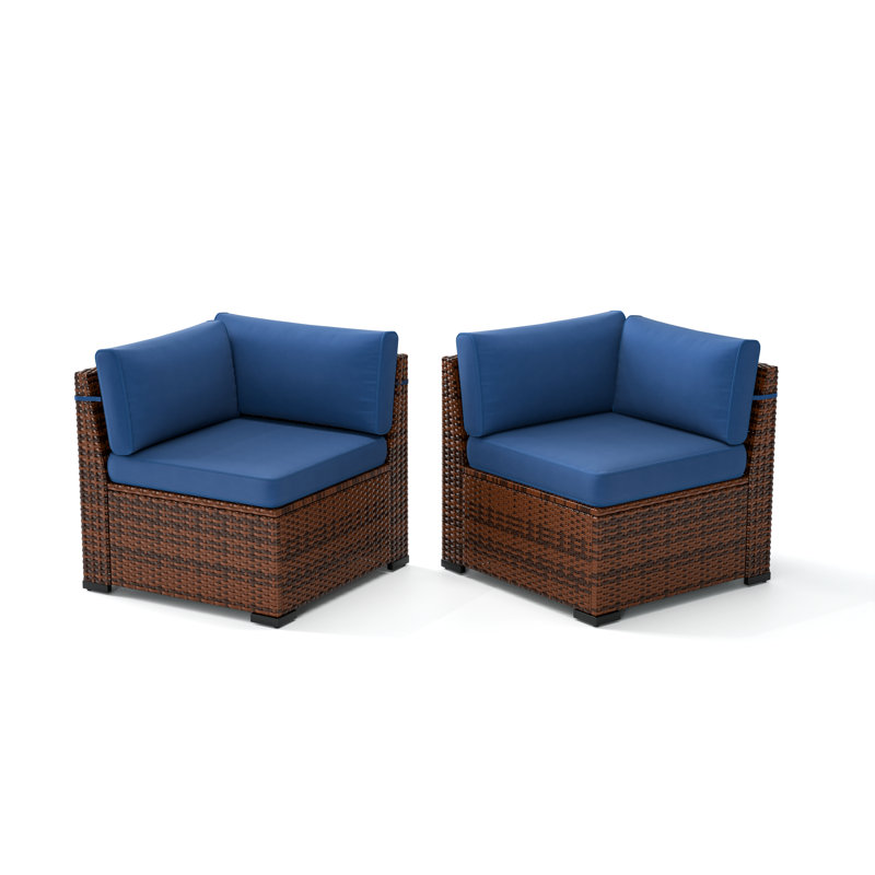 Yentin Wicker Loveseat with Cushions, Navy