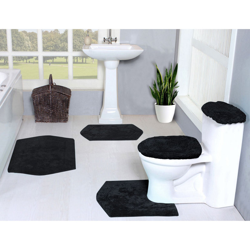 Athyrium Cotton 5 Piece Bath Mats Set, Quick Dry, Machine Washable, Absorbent, Black