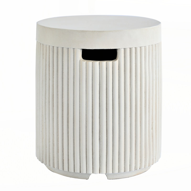 Outdoor Round Propane Tank Cover Table with Vertical Fluted Design, Beige