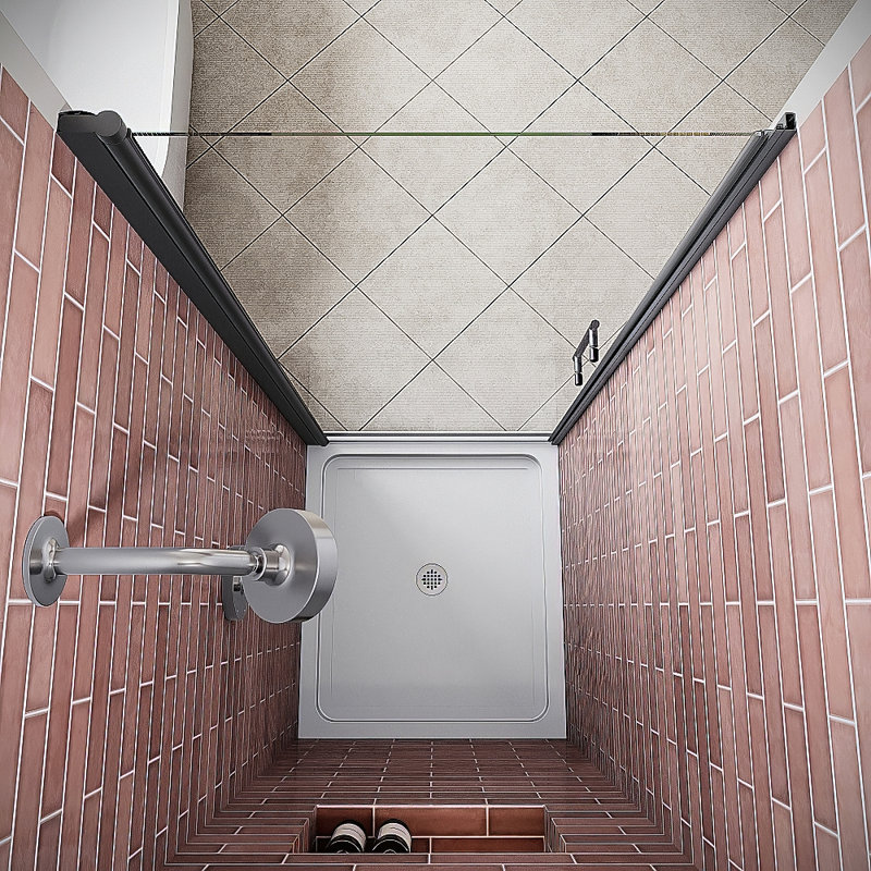 Porte de douche à pivot demi-cadre sans cadre 34 po x 72 po avec verre trempé traité CrystalTech 1/4 po, quincaillerie, SKU: DSD-3468-237-BL
