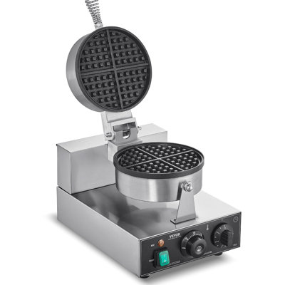 Commercial Waffle Maker, 1230W Round Waffle Baker Machine, Non-Stick Stainless Steel Belgian Waffle Iron with Temperature and Time Control, Handle, Designed for Restaurant Bakery Snack Bar Family