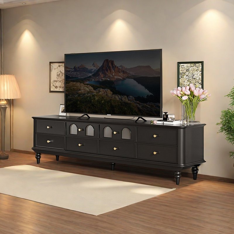 Meuble télé en bois noir Retro Arch, H 22,83 po x L 78,74 po x l 15,74 po