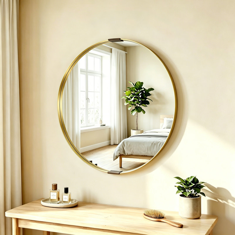Aluminium Round Mirror, Gold