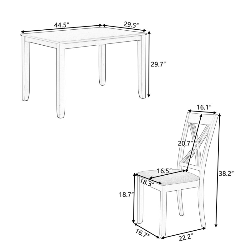 Ensemble de salle à manger rustique en bois 5 pièces avec chaises à dossier en X pour petites salles à manger, blanc, Blanc