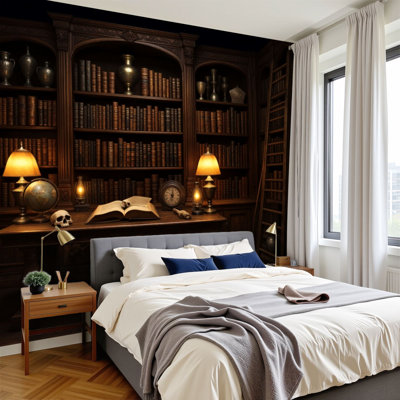 Peel and Stick Wallpaper Vintage Library Shelves Antique Books Desk Ornate Decor Bookworm Wall Murals 100"H x 144"W Removable PVC Wall Paper Self-Adhesive Wall Paintings Art Decor for Bedroom Living Room