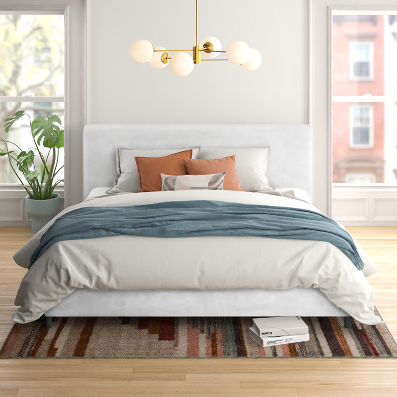 Pyburn Upholstered Platform Bed, California King, Classic White Velvet