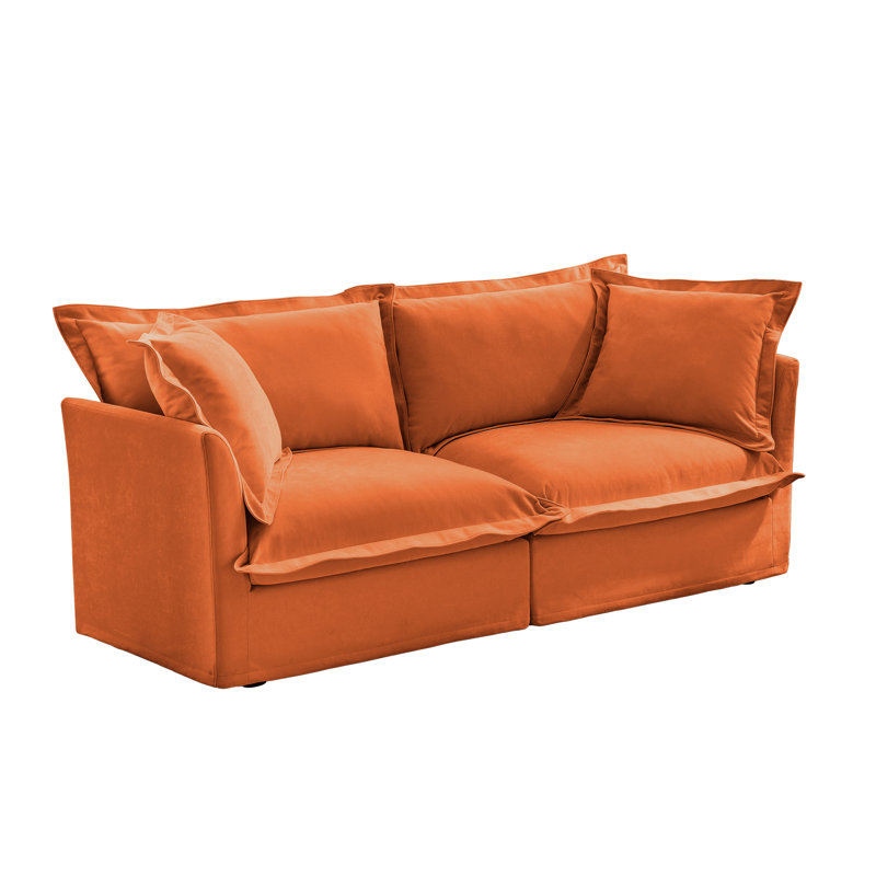 Chenille 2 orange avec coussin rembourré, housse amovible, confortable pour les espaces de vie minuscules, housse en chenille moderne à coutures subtiles et élégante, rembourrage profond de haute qualité,