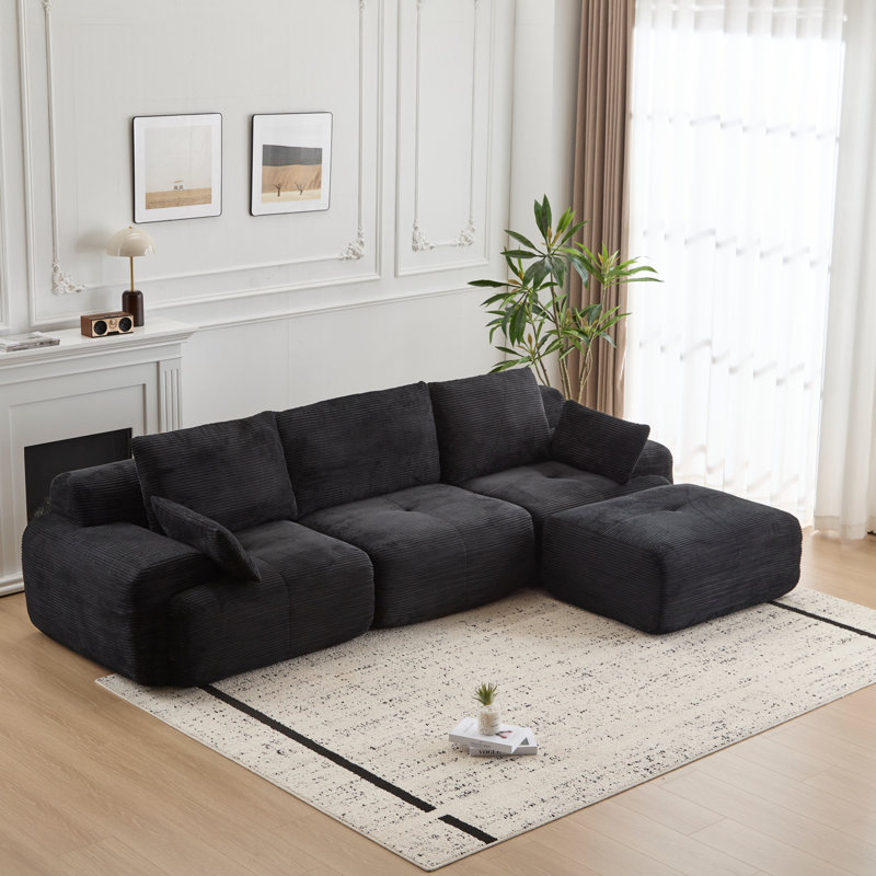 Modern Memory Foam Compressed Sofa,Large Sectional Couches For Living Room,Pet-Friendly Cloud Modular Sectional Sofa,Corduroy Fabric,Extra Deep Loveseat,No Assembly Required
