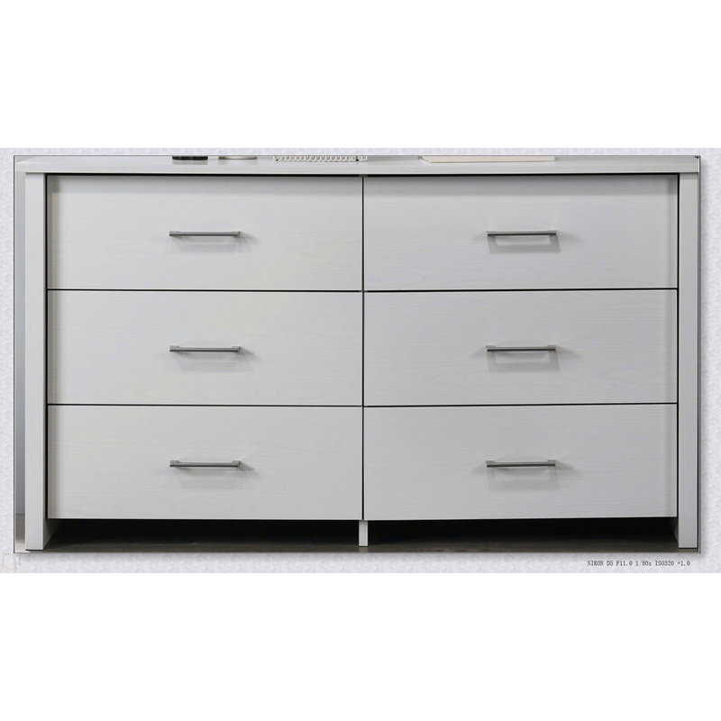 Commode 6 tiroirs 57 "avec poignées argentées, Blanc