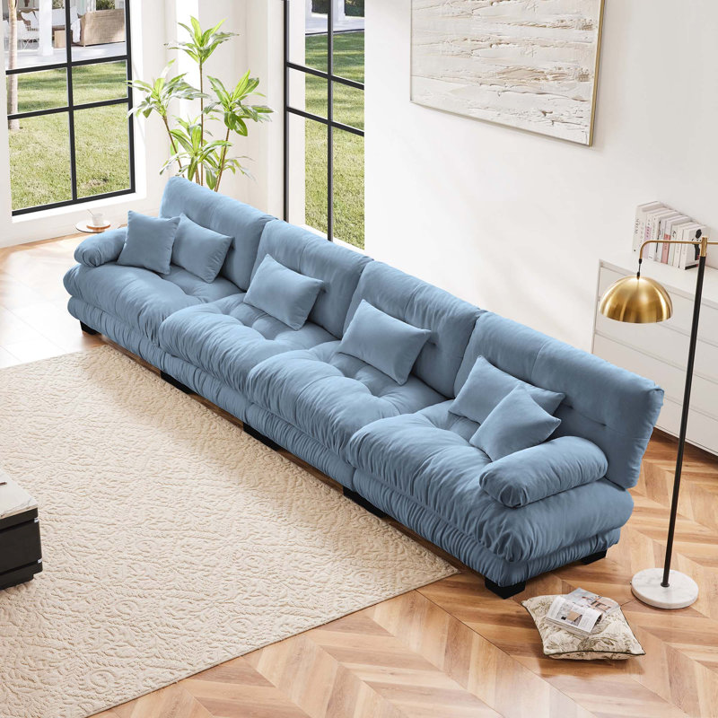 Cioffred Modern Chenille Upholstered Boneless Sofa, Blue Chenille, 173.2''L x 36'' D x 34.5'H
