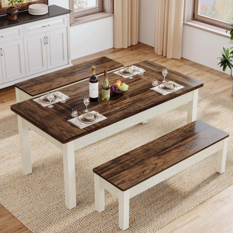 Ensemble de table de salle à manger 3 pièces avec bancs - Ensemble de table de cuisine 55 "pour 4 à 6 personnes