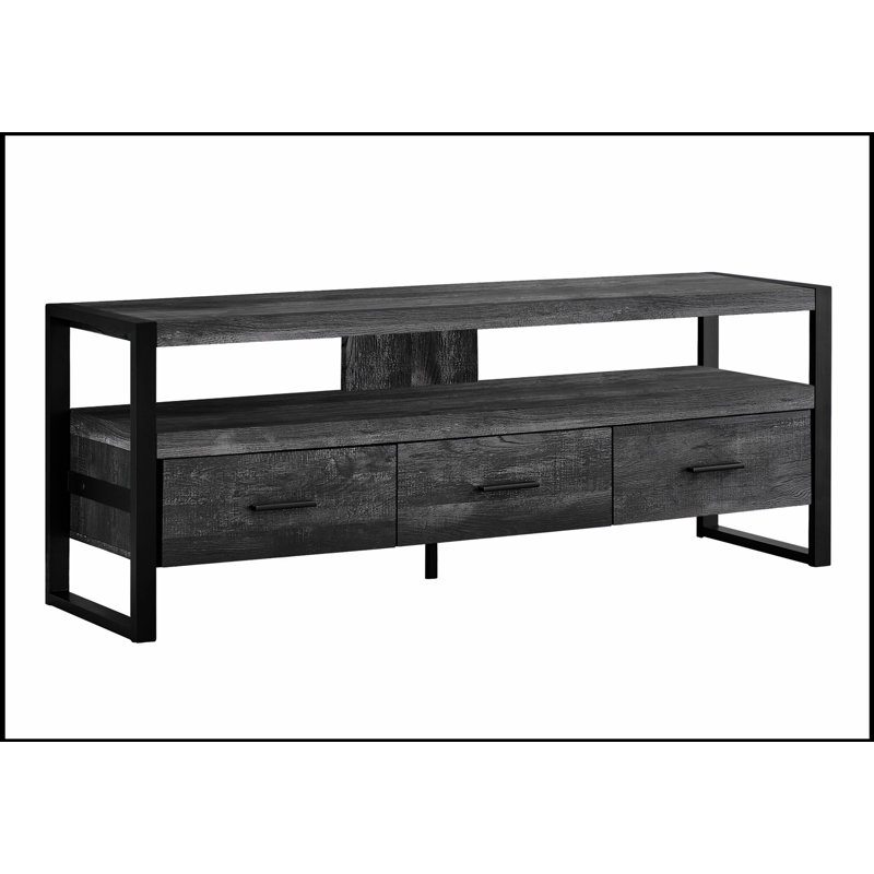 Contemporary 60 Inch TV Stand with Storage Drawers, Metal Frame, and Reclaimed-Look Laminate for Modern Living Spaces