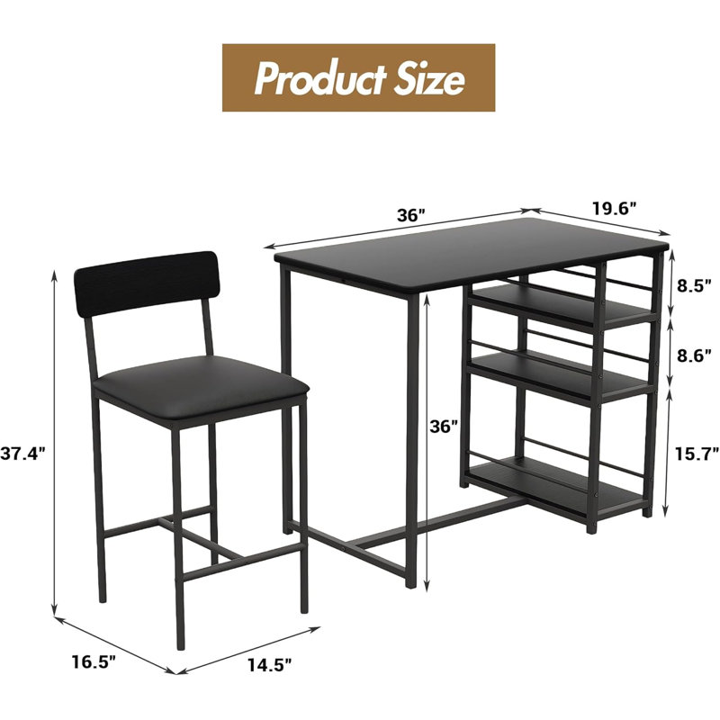 Upholstered Counter Stool with Metal Frame, Black/Black