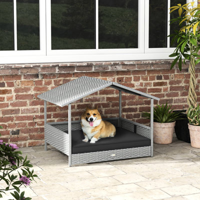 Niche grise pour chien - construction, coussin d'eau confortable pour petits et moyens chiens