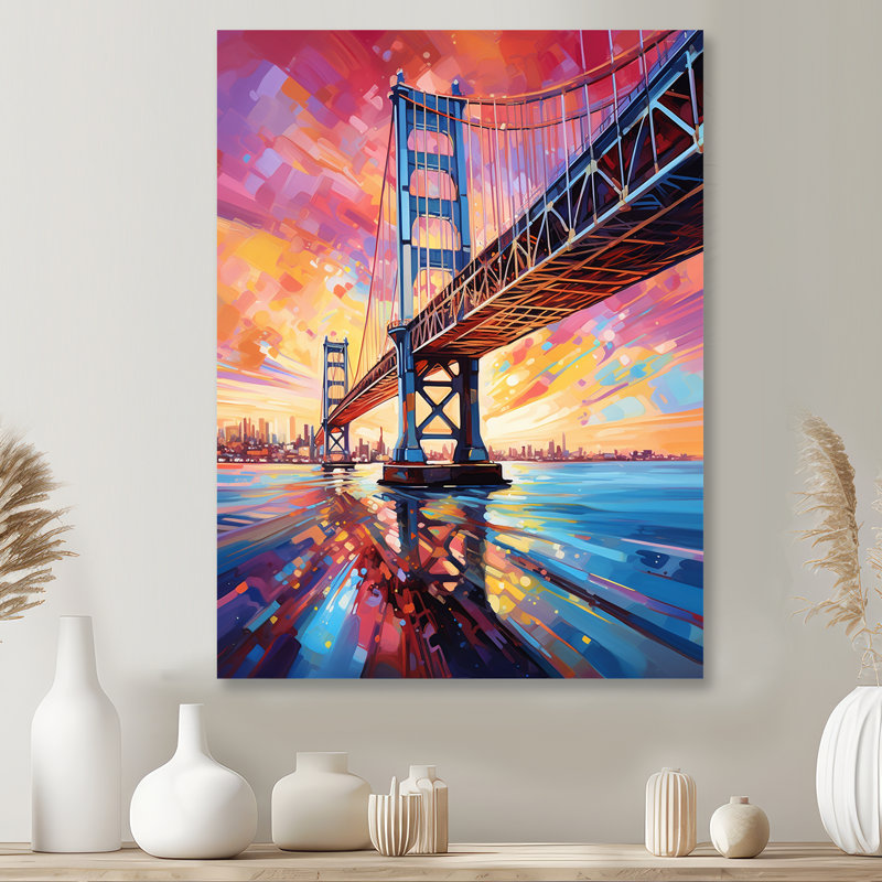 «Golden Gate Bridge Majestic Sunset - San Francisco», art mural, H 32 po x l 24 po, Sans cadre