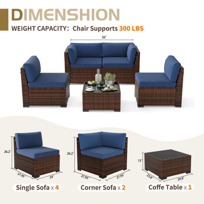 Waldman 4 - Person Outdoor Seating Group with Cushions, No, Navy