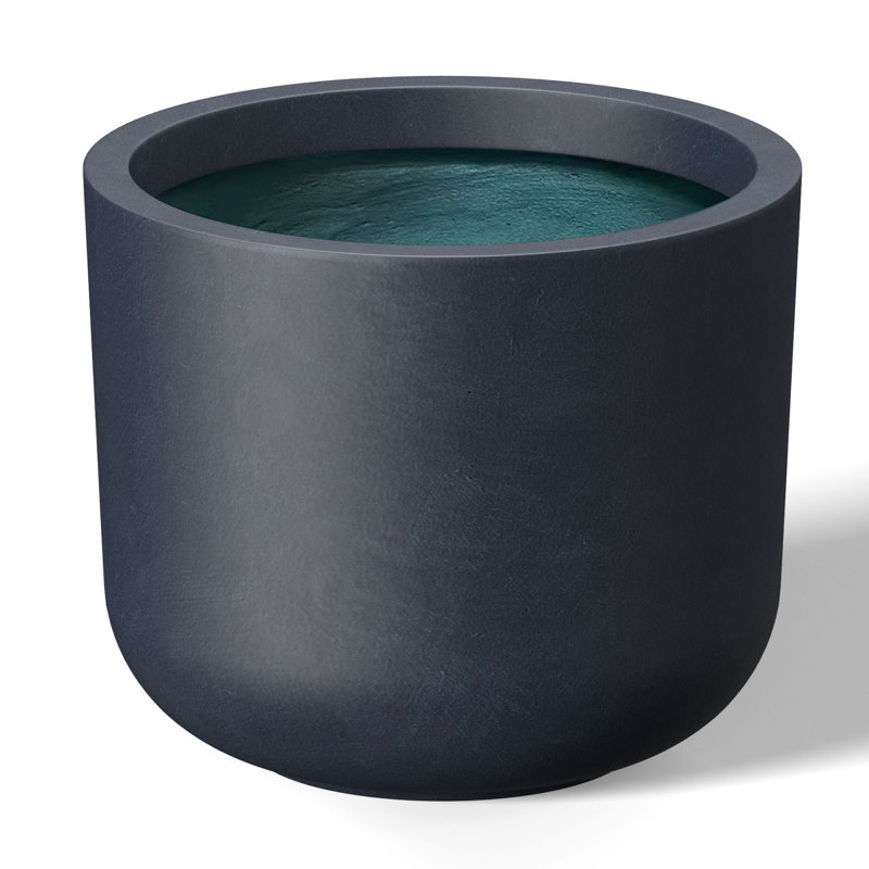 13.5 In. Medium Concrete Round Planter / Pot With Drainage Holes, Granite Gray(Premium Inner)