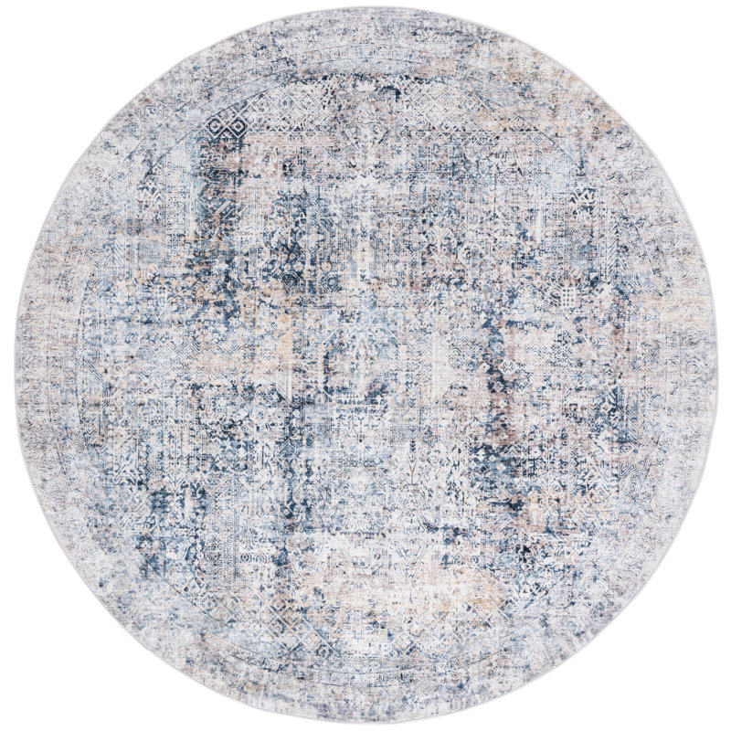 Tapis bleu marine / gris en polyester tissé à la machine Sotira, Rond 6 pi