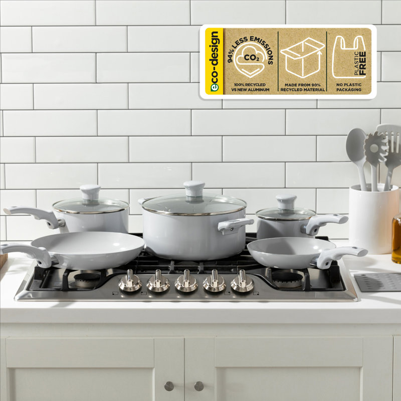 T-fal Essentials, Non-stick 12 Piece Pots And Pans Cookware Set, Moon Grey