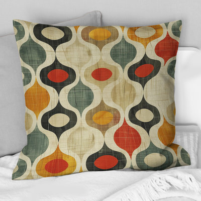 Coussin décoratif orange et vert quadrilobe Elegance I - Mid-Century