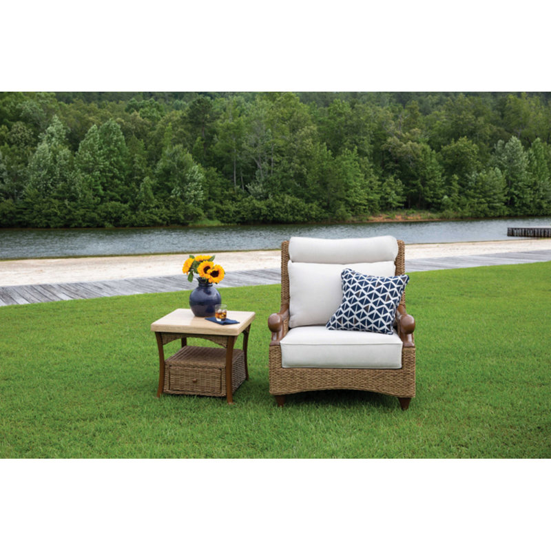 Brookside - Outdoor Side Table w/ Solid Travertine Top & Hand Painted Aluminum Base