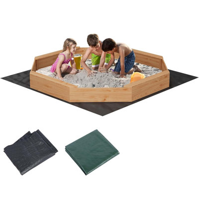 Kids Wood Sandbox With Cover, Spacious Outdoor Play Area With 2 Bench Seats Adjustable Canopy For Ages 4-8, Sand Boxes For Backyard Garden, Sand Pit For Beach Patio Outdoor