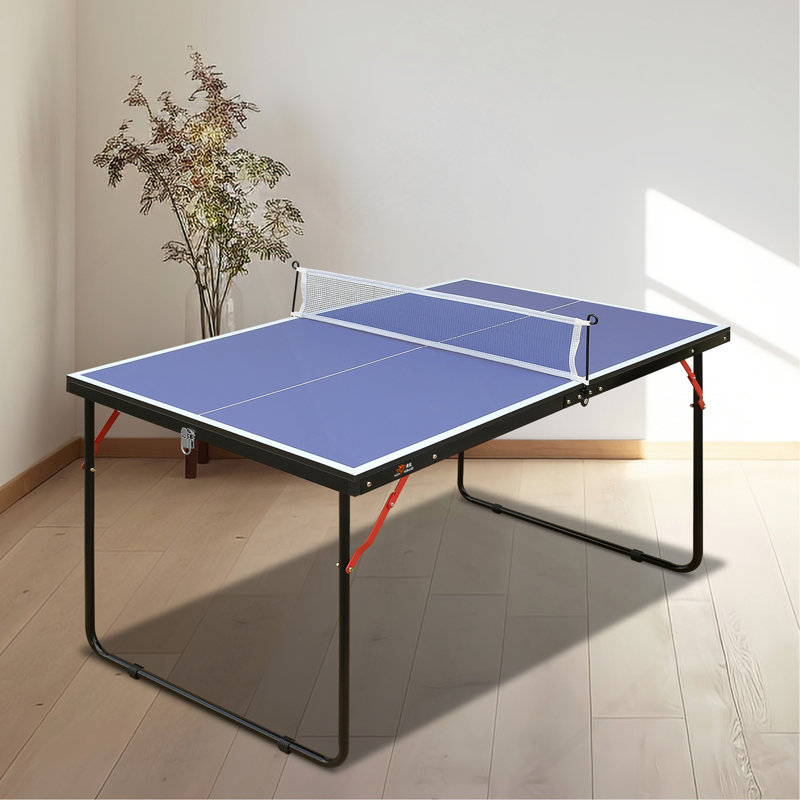 Ensemble de table de tennis de table pliable compacte de taille moyenne avec filet, 2 raquettes et 3 balles pour l'intérieur et l'extérieur, petits espaces et appartements, cadre en aluminium épaissi