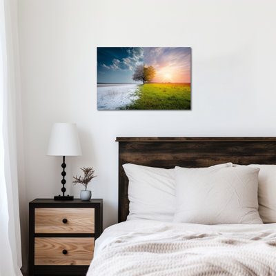 «Four Seasons Tree Wall Art - Winter Landscape Modern Prints, Art de la nature pour le salon, impression sur toile tendue encadrée, quatre saisons