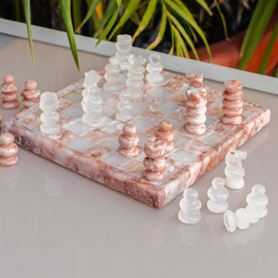 15 Inches Luxury Marble Chess Set - Black and White Onyx with Storage