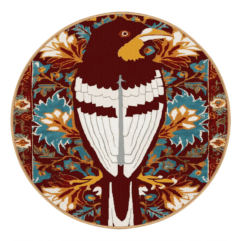 Washable White vented Myna Birds Area Rug, Round 3'