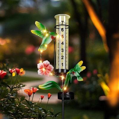 35'' Hummingbird Rain Gauge Outdoor - Solar Rain Gauges with LED Light for Yards
